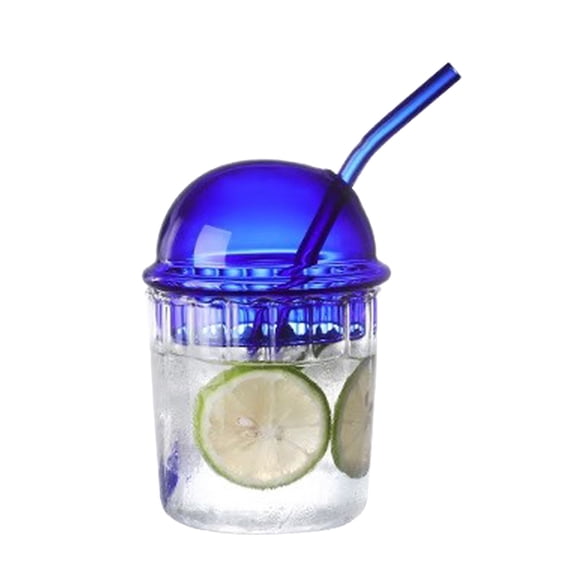 Borosilicate Glass Milkshake Cup 15oz, Dome Lid with Reusable Straw for Iced Drinks & Outdoor Use