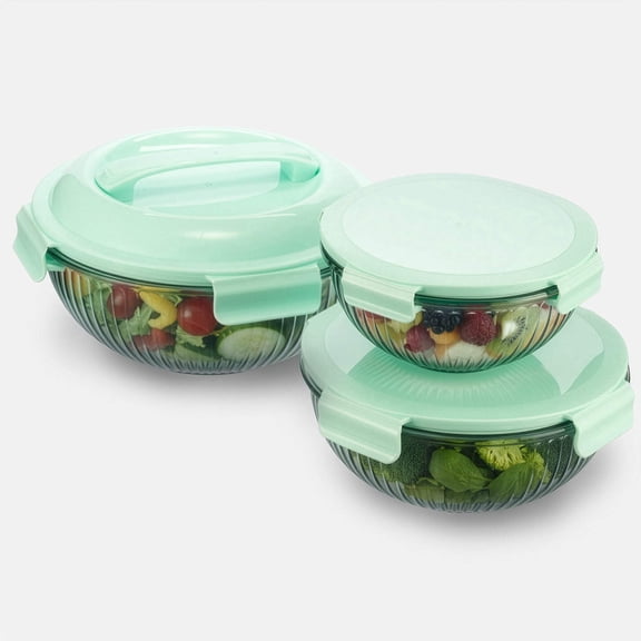 Borosilicate Glass Mixing Bowl Set- Diamond Blue (W/ Handle)