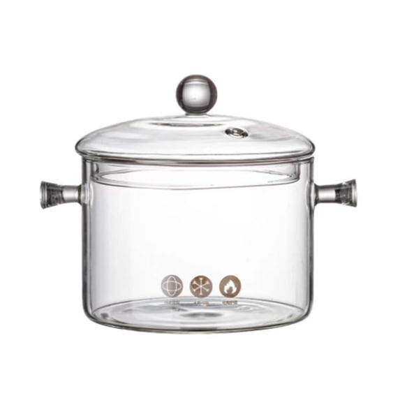 Borosilicate Glass Pot - 2.5L Clear Cooking Pan with Cool Handles, Stovetop/Oven/Microwave Safe (Dishwasher & Freezer Friendly)