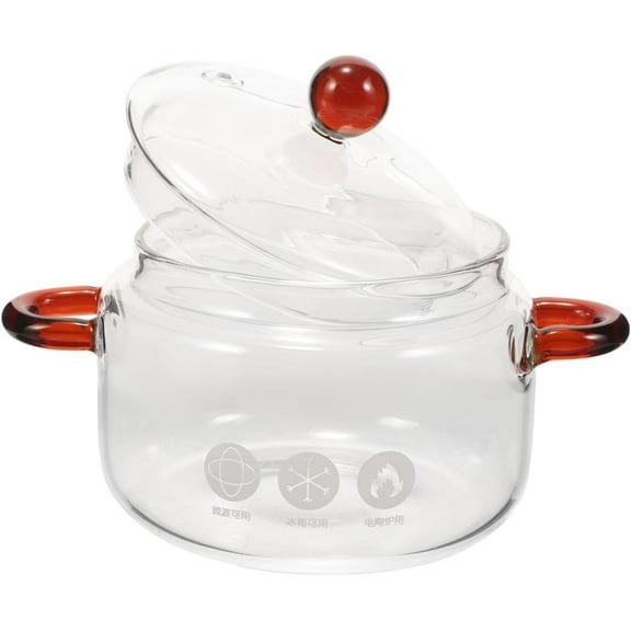 Borosilicate Glass Simmer Pot with Dual Handles 450Ml Clear Glass Stew Pot for Soup Cooking Heat Resistant Small Stockpot Ideal for Home Kitchenw
