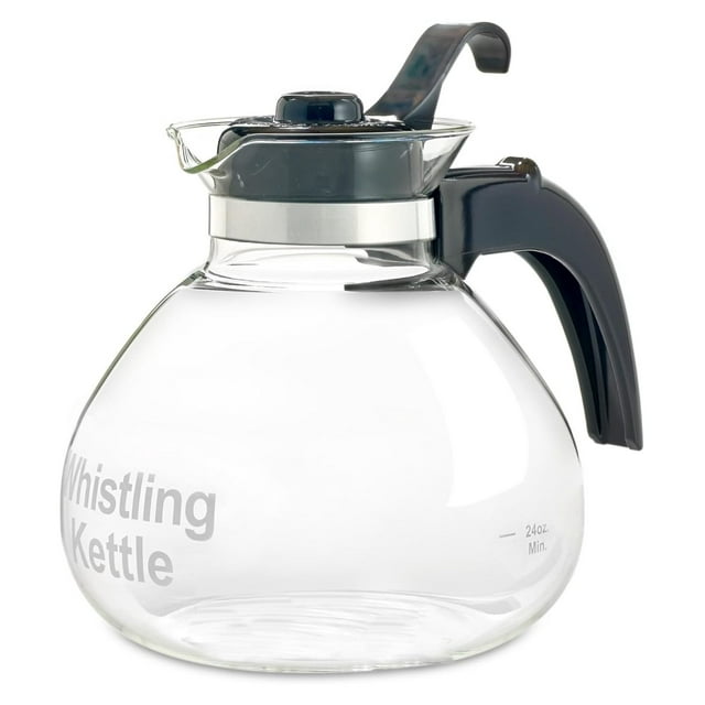 Borosilicate Glass Stove Top Whistling Tea Kettle 12 Cup Capacity BPA GermanMade Glass