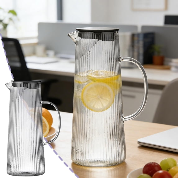 Borosilicate Glass Teapot with Stainless Steel Strainer - 34oz Heat Resistant Tea Pitcher for Hot and Cold Beverages - Vertical Ribbed Water Carafe with Lid for Home Kitchen Living Room Dining