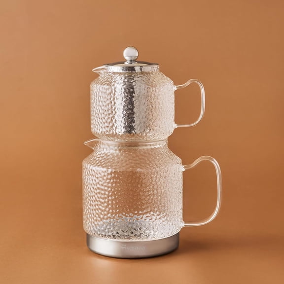 Borosilicate Glass Turkish Teapot Set - Clear Double Teapot, Heat-Resistant Glass Teapot, Induction-Compatible Stovetop Tea Kettle, Traditional Turkish Tea Maker