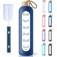 thumbnail image 1 of Borosilicate Glass Water Bottle with Time Marker Reminder Quotes, 1 Liter Leak Proof Reusable BPA Free Motivational Water Bottles with Silicone Sleeve and Bamboo Lid, 1 of 7