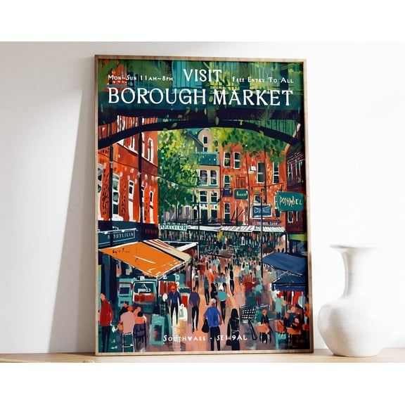 Borough Market Print, London Tourism Poster, London Travel Art, Vintage London Art, Botanical Decor, Floral Wall Art, Vintage Decor Wall Art, Modern Wall Decor, 12x18 UNFRAMED