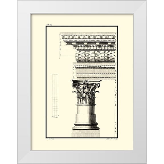 Borra, Giovanni 12x14 White Modern Wood Framed Museum Art Print Titled - B and W Column and Cornice III