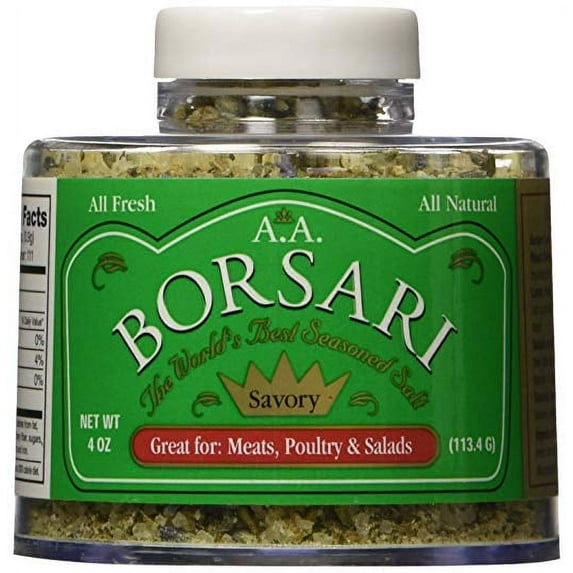 Borsari Gourmet Salt Seasoning, All Natural Gluten Free Seasoned Salt with No MSG, Savory, 4 oz.