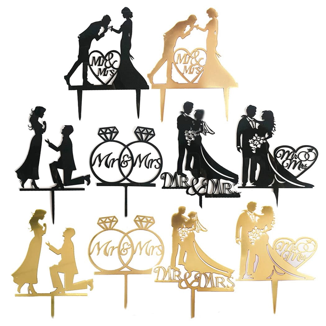 Borsgye 10 PCSTRDN Mr Mrs Cake Toppers Bride Groom Sign Wedding Acrylic ...