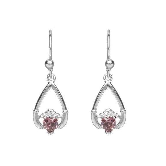 Boru Jewelry Sterling Silver June-Alexandrite Birthstone Claddagh CZ Earrings