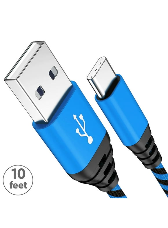 Borz 10 Feet USB Type C Cable Fast Charging Cable USB-C Type-C 3.1 Data Sync Charger Cable Cord for Samsung Galaxy S10+ S10e S9 S9+ Galaxy S8 S8 Plus Nexus 5X 6P OnePlus 3 LG G5 G6 V20 HTC M10 Google