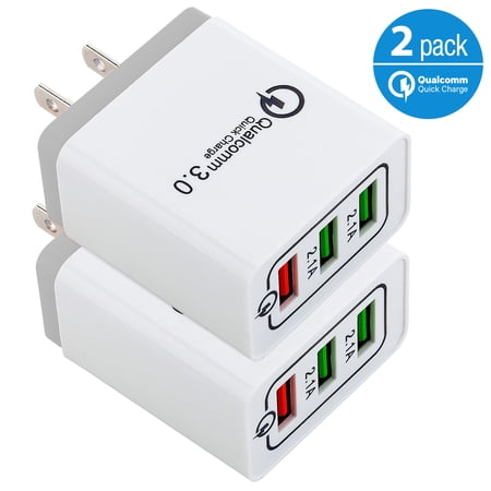 Borz USB Wall Charger 2-Pack, 30W 3 Ports with Quick Charge 3.0 Wall Charger Adapter, Fast Charging Block Compatible for Samsung Galaxy S10e/S10/S9/S8/Plus/Note 9/8, iPhone X/Xs Max/ 8/8 Plus, iPad