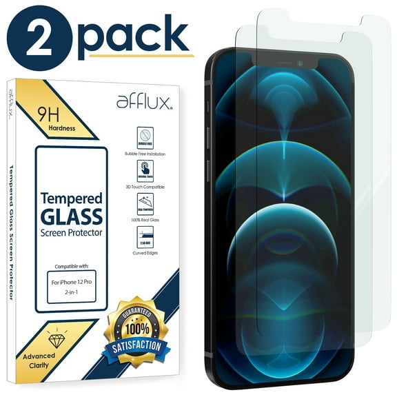 Borz iPhone 12 / iPhone 12 Pro Screen Protector, Tempered Glass Self-Adhere Bubble-Free Clear Oleophobic Coating 9H Hardness for Apple iPhone 12/12 Pro [2 Pack]