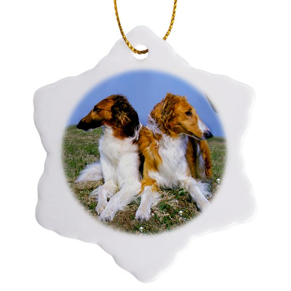 3drose, Borzoi, 3 inch Snowflake Porcelain Ornament