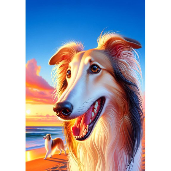 Borzoi - Best of Breed DCR Summer Sunset Outdoor Garden Flag 12" x 17"