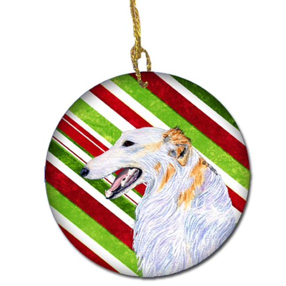 Borzoi Candy Cane Holiday Christmas Ceramic Ornament