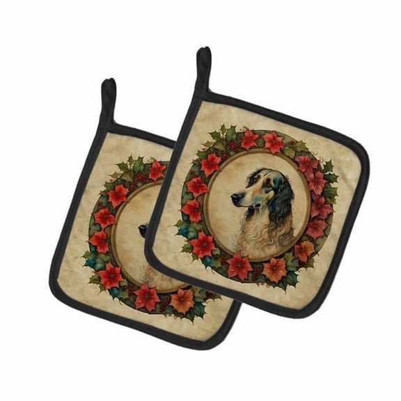 Borzoi Christmas Flowers Pair of Pot Holders 7.5 in x 7.5 in