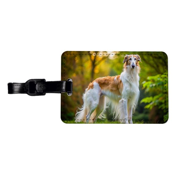 Borzoi Dog Photo Faux Leather Travel Luggage Tag