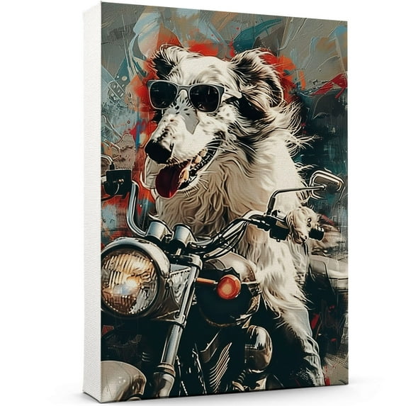 Borzoi Dog Poster Riding A Motorcycle - Borzoi Dog Canvas Wall Art For Bedroom Decor - Botanical Wall Art - Couple Gifts