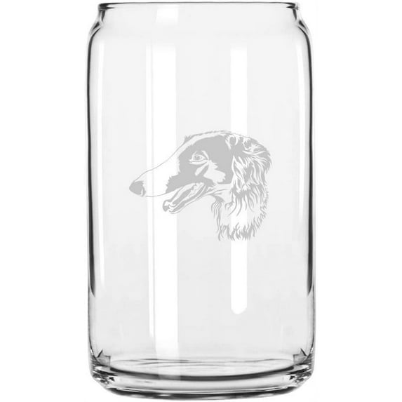 Borzoi Dog Themed Etched All Purpose 16oz Libbey Can Glass