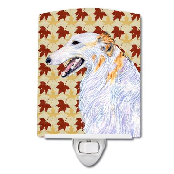 Borzoi Fall Leaves Portrait Ceramic Night Light