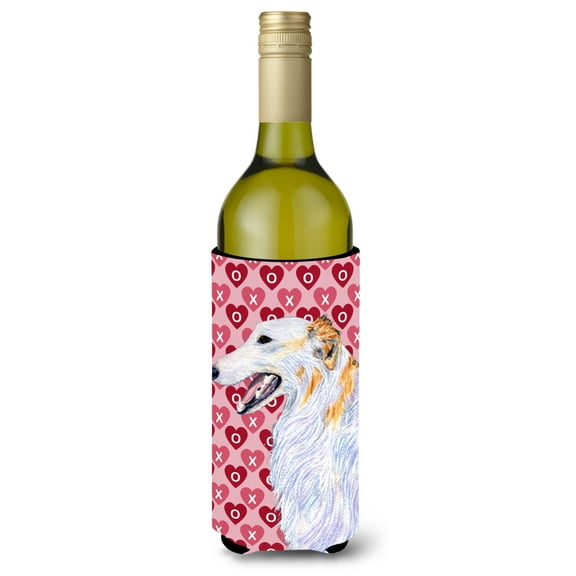 Borzoi Hearts Love and Valentines Day Portrait Wine Bottle Hugger