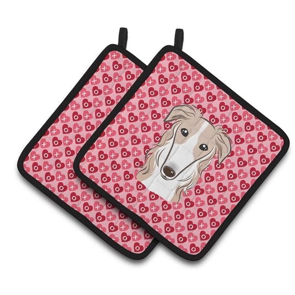 Borzoi Hearts Pair of Pot Holders