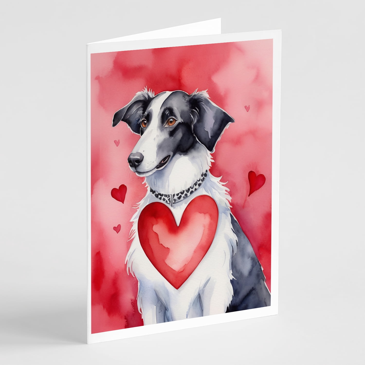 Borzoi My Valentine Greeting Cards Pack of 8 7 in x 5 in