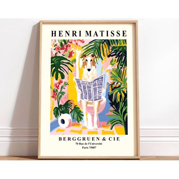 Borzoi On Tet Wall Art Print, Unframed Paper Poster 8x10in