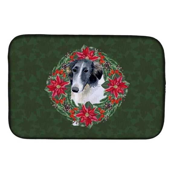 Borzoi Poinsetta Wreath Dish Drying Mat