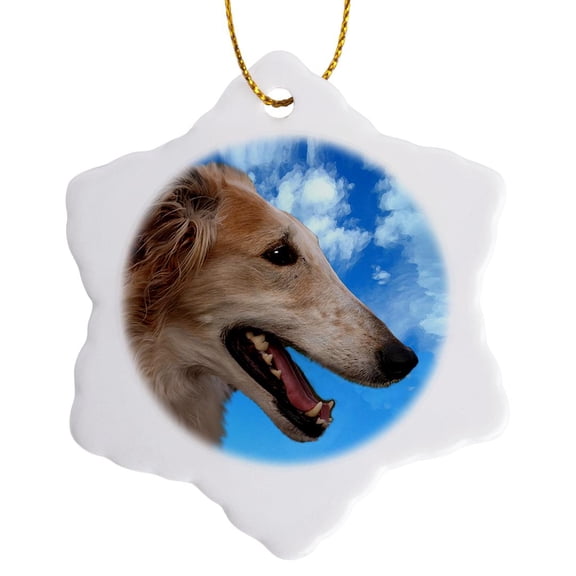 3drose, Borzoi Portrait, 3 inch Snowflake Porcelain Ornament