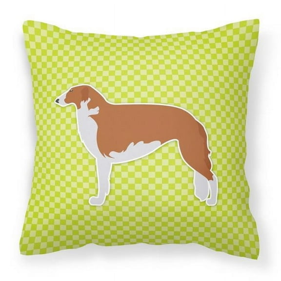 Borzoi Russian Greyhound Checkerboard Green Fabric Decorative Pillow