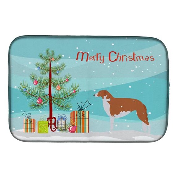 Borzoi Russian Greyhound Merry Christmas Tree Dish Drying Mat