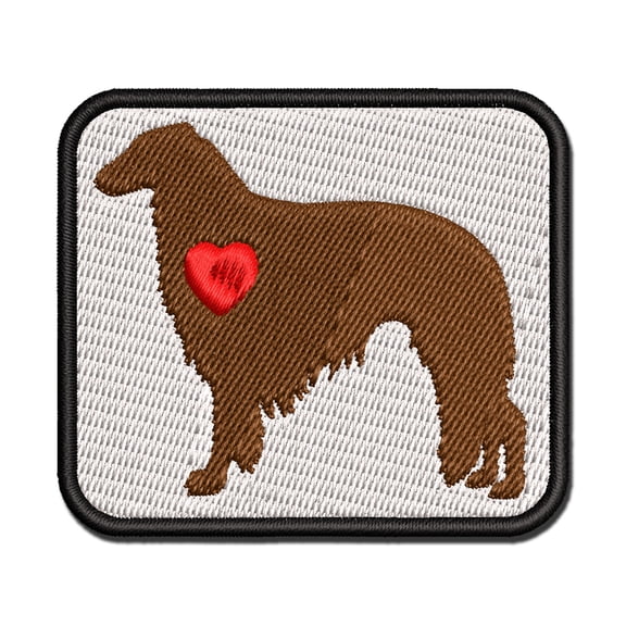 Borzoi Russian Wolfhound Dog with Heart Applique Multi-Color Embroidered Iron-On Patch - 2.0 Inch Mini