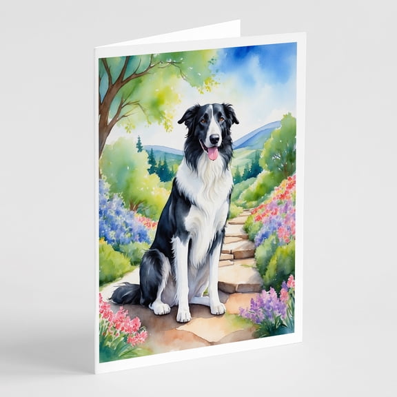 Borzoi Spring Path Greeting Cards Pack of 8 7 in x 5 in
