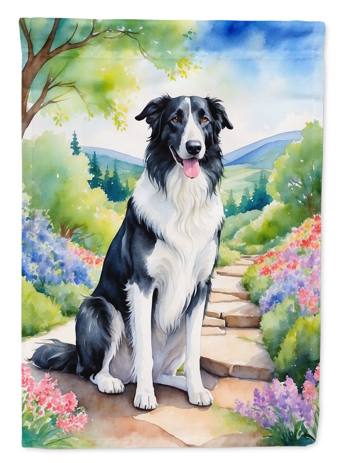 Borzoi Spring Path House Flag 28 in x 40 in