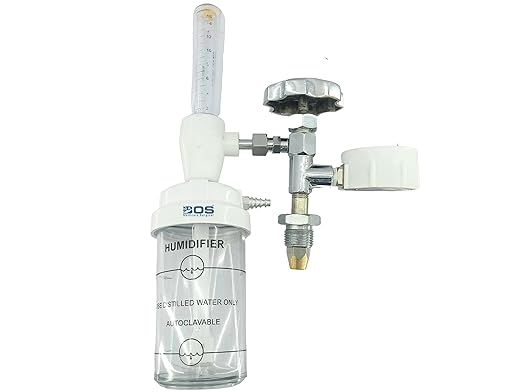Bos Medicare Surgical® Oxygen Cylinder Regulator with Flowmeter & Humidifier Bottle | Metal Body Oxygen Regulator for Home, Clinic, Hospital Use | Adjustable Oxygen Flow Meter for Inhalation Therapy