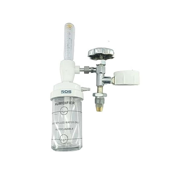 Bos Medicare Surgical Oxygen Cylinder Regulator with Flowmeter & Humidifier Bottle | Metal Body Oxygen Regulator for Home, Clinic, Hospital Use | Adjustable Oxygen Flow Meter for Inhalation Therapy