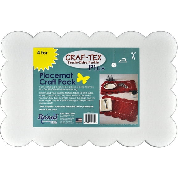 Bosal Craf-Tex Plus White Double-Sided Precut Fusible Placemat Craft Pack-12.5"X18.25" 4/Pkg