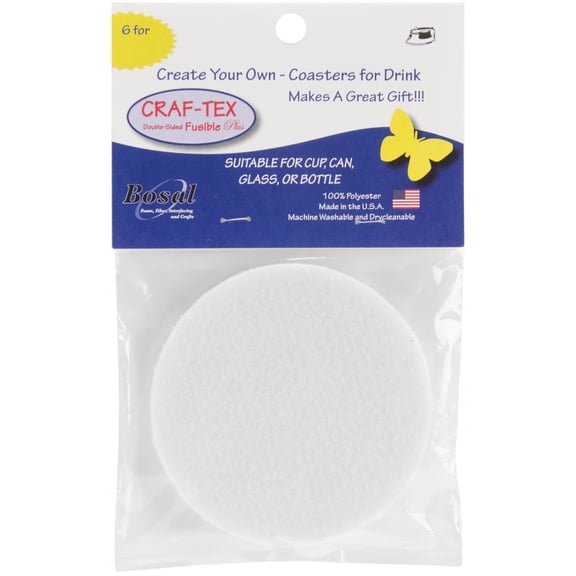 Bosal Craf-Tex Round Coaster Craft Pack, 4" Round, 6/pkg, White