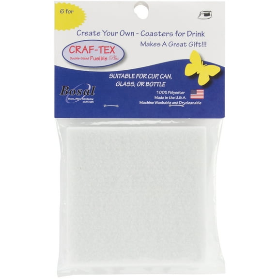 Bosal Craf-Tex Square Coaster Craft Pack, 4" Square, 6/pkg, White
