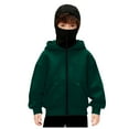 thumbnail image 1 of Bosanter Boys Balaclava Hoodie with Face Mask Kids Full Zip Up Ski Mask Jacket Wind Resistant Cardigan Outwear Tops, Dark Green 10-11Y, 1 of 6