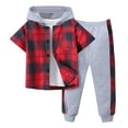 thumbnail image 1 of Bosanter Boys Summer Outfits 6T Toddler Boy Clothes Plaid Short Sleeve Hooded Shirt - 2 Piece Outfit Button Front Toddler Set, Red 2-3T, 1 of 7