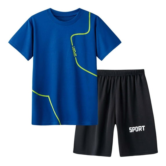 Bosanter Child Boys Active Shorts 2 Pieces Set Boys Athletic Shorts and Performance T-Shirt Crew Neck Boy Clothes Set Summer Kids Outfit Sportwear, Blue