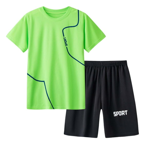 Bosanter Child Boys Active Shorts 2 Pieces Set T-Shirt and Elastic Waisted Lightweight Shorts Crew Neck Boy Clothes Set Activewear Set for Children, Fluorescent Green