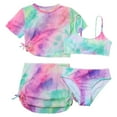 thumbnail image 1 of Bosanter Girls 3 Piece Swimsuit Floral Print Bikini Swimsuit High Waisted Bathing Suit Summer Bikini Tankini Sets with Cover Up Skirt, Purple 10-12Y, 1 of 5
