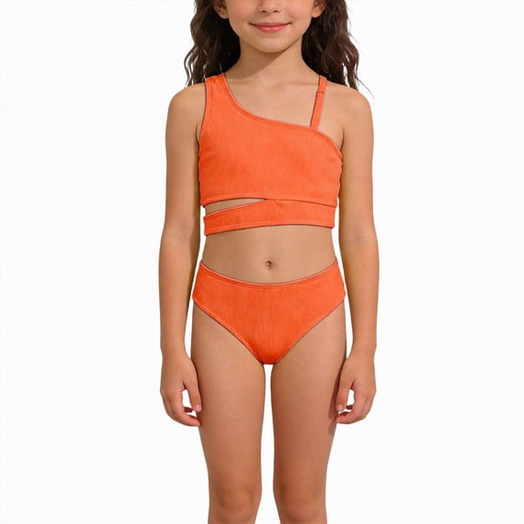 Bosanter Girls Swimsuit 2 Piece Bikini Sets Summer Bikini Tankini Sets, Orange 7-8Y