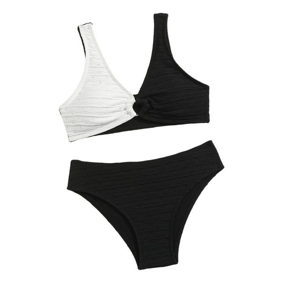 Bosanter Girls Bathing Suit Two-Piece V-Neck Bikini Straps Swimsuit Kids Bikini with Chest Pad, White 9-10Y