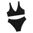 thumbnail image 1 of Bosanter Girls Bathing Suit Two-Piece V-Neck Bikini Straps Swimsuit with Chest Pad Swimwear, Black 9-10Y, 1 of 6