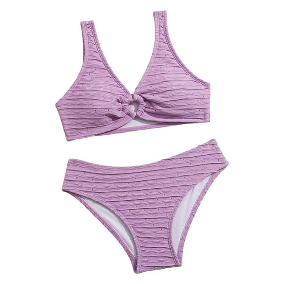 Bosanter Girls Bikini Two-Piece V-Neck Bikini Straps Swimsuit with Chest Pad Swimwear, Purple 13-14Y