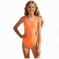 thumbnail image 1 of Bosanter Girls One Piece Swimsuit Solid Color Cut Out Swimwear Breathable Stylish Beach Swimwear Bathing Suit for Beach, Orange 10-11Y, 1 of 9
